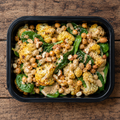 Roasted cauliflower and chickpea salad with tahini dressing.