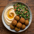 Falafel with tabbouleh and hummus.