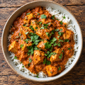 Dairy-free butter chicken with basmati rice.