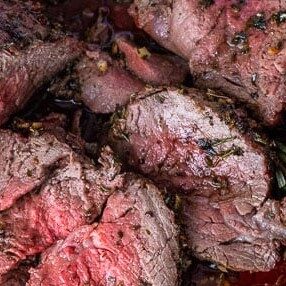 Marinated Beef with Pumpkin and Caramelised Onion