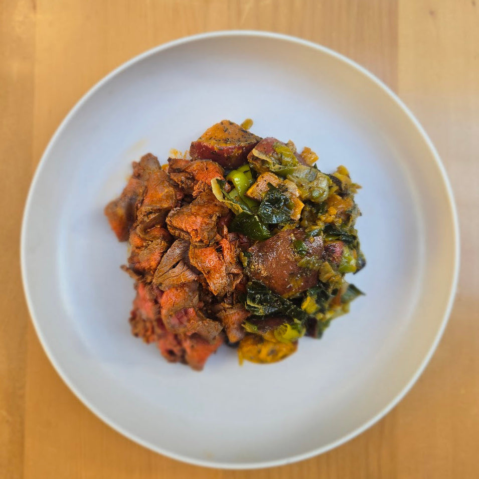 Smoky Paprika Beef with Roasted Leek & Kumara
